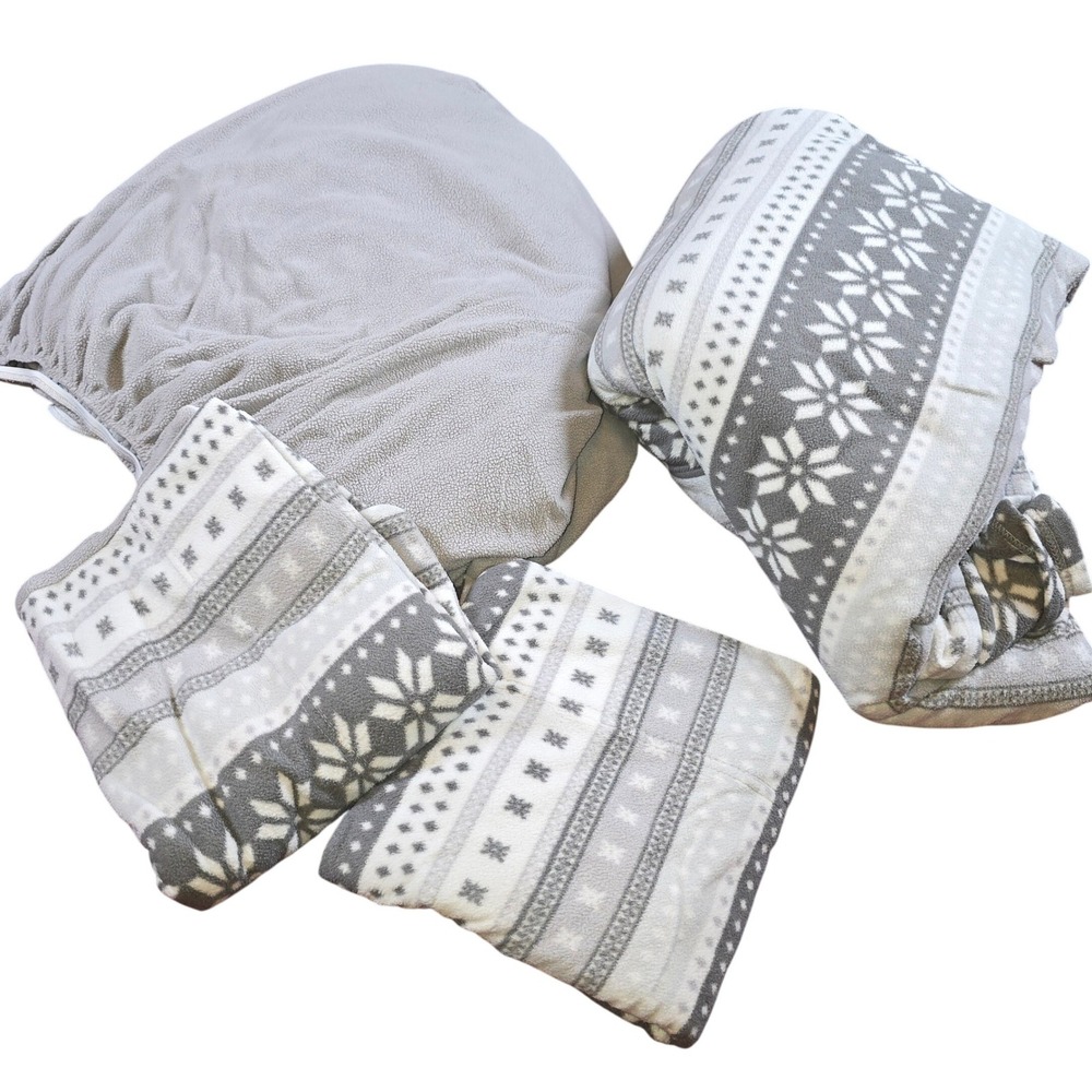 King Sheet Set Polar Fleece Gray/White Fitted‎ Flat Pillowcases Berkshire Winter